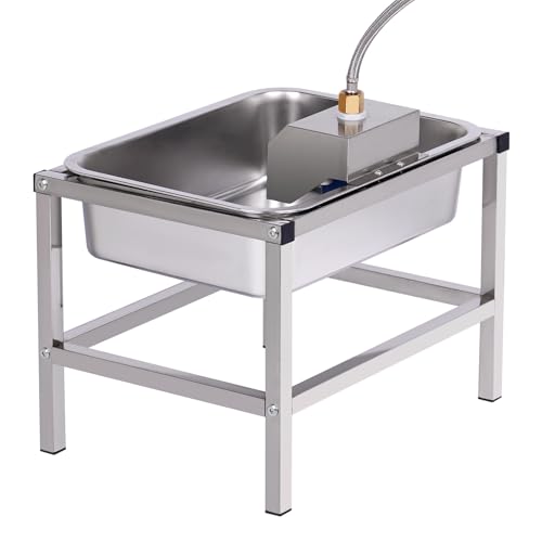 3Gal Automatic Dog Water Bowl Dispenser for Large Dogs Outdoor Elevated Dog Water Bowl with Stand, Stainless Steel Pet Waterer with Float Valve for Large Breed Goat Livestock