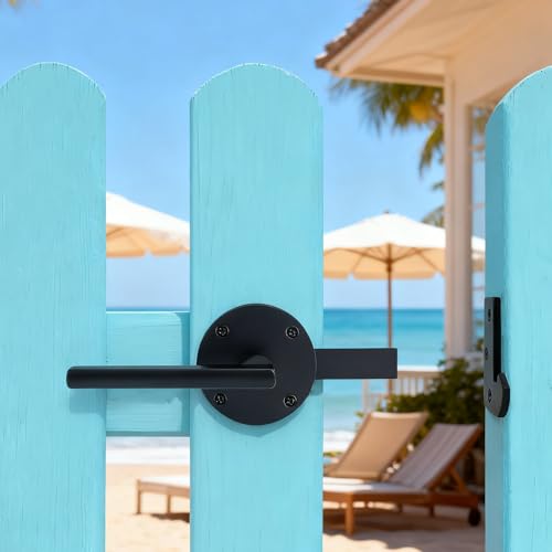 Double Sided Self-Locking Gate Latch-Heavy Duty Adjustable Stainless Steel Black, 2-in-1Door Handle&Two-Way Lock,WoodenFences,Pools,Gardens,Backyards,Barns(Applicable to the Right Side Door 1pack)