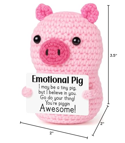 GevGuxLuo Mini Funny Positive Crochet Pink Pig, Handmade Crochet Emotional Inspirational Graduation Gifts for Teens Girls Women Friend Coworker, Mother Day Birthday for Women Men Positive Decor - style: Awesome