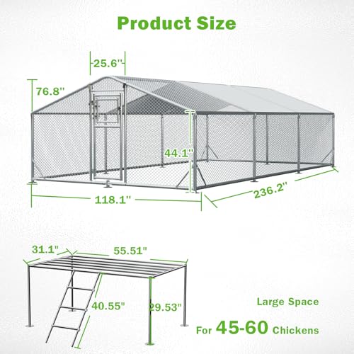 10x20FT Metal Chicken Coop, Large Chicken Run with Dutch Door Chicken Perch, and 2 Cover, Walk in Duck Coop for Backyard Poultry and Pet Farming - size: 3 Unit Coop With Chicken Perch