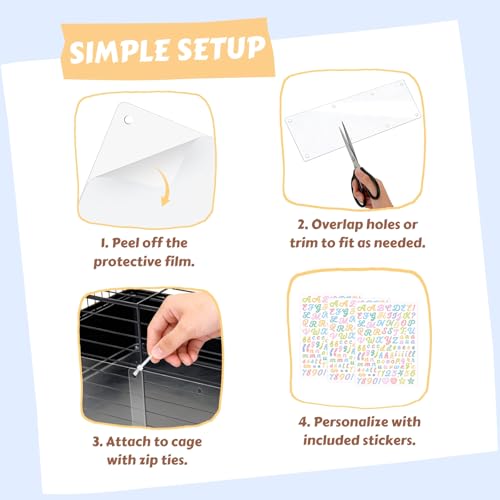 12 Pcs Cage Guard 13.8"x4.7" with Zip Ties & Personalized Letter Stickers, Scatter Guard Clear Cage Liner Flexible Side Lining for Rabbit Guinea Pig C&C Metal Wire Playpen - size: 13.8" x 4.7" (12 PCS, 8 Holes)