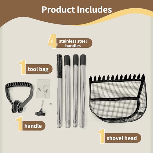 Chicken Poop Scooper & Rake 2-in-1, Pooper Scooper with Large Sifting Shovel, Adjustable Stainless Steel Handle (24"-68"), Chicken Coop Litter Scoop & Cleaning Tool for Farm Animals