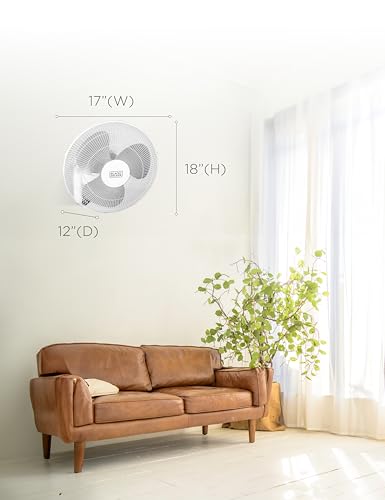 BLACK+DECKER 16" Wall Mount Fan With Remote Control, Oscillating With 3 Speed Settings and Shut Off Timer, Adjustable Tilt Angle, White - color: White, size: Wall Fan (Pack of 1)