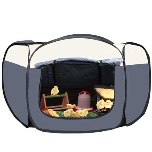 Chicks Brooder Box for Chick Starter Kit -Dual Door Chicken Brooder Playpen/Pen/Tent with 10 * 10 inch Brooder Heating Plate,Nesting Pads,Chick Feeder&Waterer,Chick Perch Up to 15 Chicks,Quail,Duck