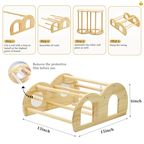 Chicken Perch, Natural Wood Chicken Roosting Perch, Hand-Polished Chick Roosting Bar, Sturdy Solid Wood Stand Fits Birds' Gripping Instinct, Durable Poultry Accessories (Medium, Swing & Mirror) - size: Swing & mirror
