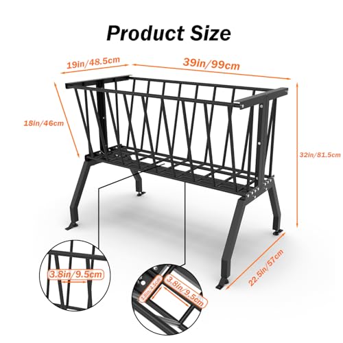 Hay Feeder Goat,55 Gallon Livestock Feeders, Pasture Feeder for Feeding Goats, Sheep and Ponies, for Farms, Sheep Sheds,Stable,Floor Model Hay Feeder for Goats,Black