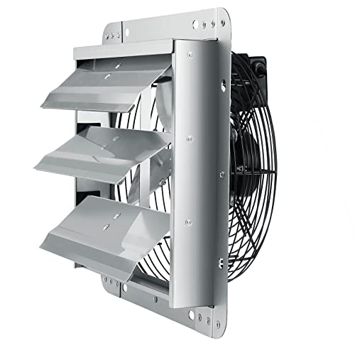 VEVOR 12'' Shutter Exhaust Fan, High-speed 1000 CFM, Aluminum Wall Mount Attic Fan with AC-motor, Ventilation and Cooling for Greenhouses, Garages, Sheds, Shops, FCC - size: 12 Inch