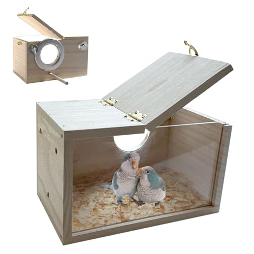 Parakeet Nesting Box Transparent Bird Nest Breeding Box with Perch | 7.87 X 4.72 X 4.72 inch Parrot Mating Box Wood Bird House Aviary for cage (S Horizontal Transparent+Wood) - style: S Horizontal Transparent+Wood