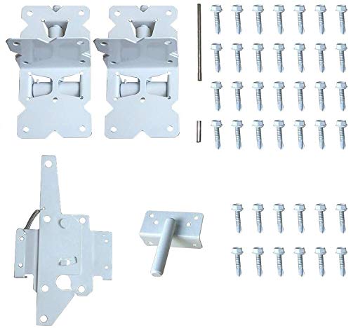 ZEKOO Stainless Steel Vinyl Fence Gate kit, Self Closing Gate Hinges and Latch, Rust Proof, Use for Vinyl Fence Gate and Wood Fences Gate, Heavy Duty 1 Gate Latch 2 Gate Hinges (White) - color: White One Set