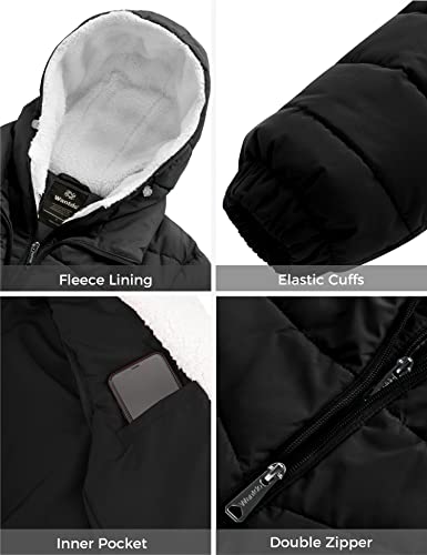 wantdo Women's Quilted Winter Coats Hooded Warm Puffer Jacket with Fleece Hood - color: Black, size: X-Large