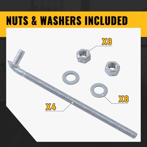VIVIDA 12" J Bolt Gate Hinge 4 Pack, Chain Link Gate Bolt Hinge with 5/8" Male Pin, Galvanized Steel, Nuts & Washers Included - size: 12" (4 PCS)