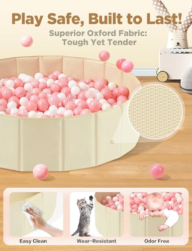 Hikiddy Large Ball Pit for Toddlers - 44 in Baby Ball Pit with Pop-Up Playmat, Foldable Kids Ball Pool, Dog Play Pit, Indoor and Outdoor Use, Hold Over 1000 Balls, Balls Not Include (Beige) - color: Beige