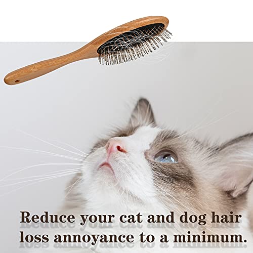 ClumsyPets Dog & Cat Ball Pin Slicker Grooming Brush with Bamboo Handle for Pets Massage Bath and Removes Mats Loose Fur Hairs