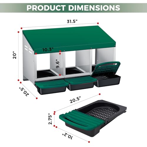 Chicken Nesting Boxes, Heavy-Duty 8-Compartment Metal Chicken Nesting Box – Removable Tray, Ventilation Holes, Easy Egg Collection, Rustproof Galvanized Steel - Green - 3 - Slot - color: Green, size: 3 - Slot