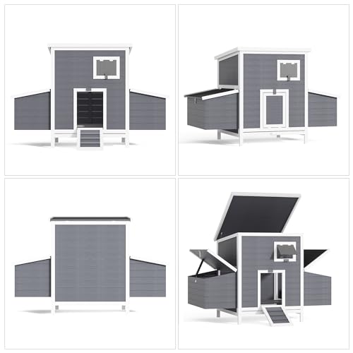 59" Large Chicken Coop for 4-6 Chickens, Wooden Hen House with Large Nesting Boxes, Outdoor Poultry Cage Rabbit Cage with Ramps & Ventilation Window, 59''L*33.5''W*38.6''H - size: 59"L x 33.5"W x 38.6"H