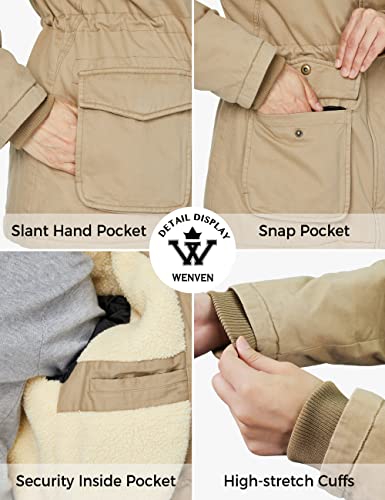 WenVen Women's Winter Warm Sherpa Lined Jacket Heavy Parka Coat with Hood - color: Khaki-2, size: XX-Large
