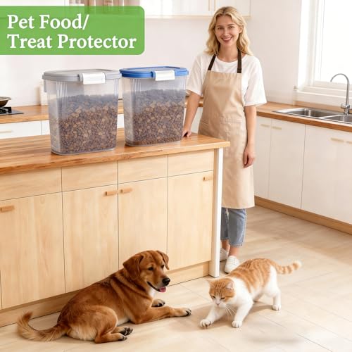Gray White Airtight Dog Cat Food Storage Container 10 Lbs - Slim Tall Pet Food Treat Container with Lid, Scoop and Cup - Clear Plastic Dry Food Storage Bin for Dogs, Cats, Bird Seeds, Kibble, Pellets - color: Gray White