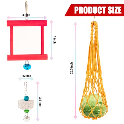 RLRICH 6 PCS Chicken Toys for Coop, Hanging Swing Mirror with Bells Chicken Vegetable Cabbage Feeder for Hens Goose Duck, Chick Beak Grinding Calcium Stone Chewing Toy Chicken Coop Accessories