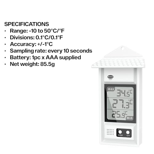 Digital Max Min Greenhouse Thermometer - Monitor Max and Min Temperatures in The Greenhouse Garden or Home for Indoor or Outdoor Use Easily Wall Mounted