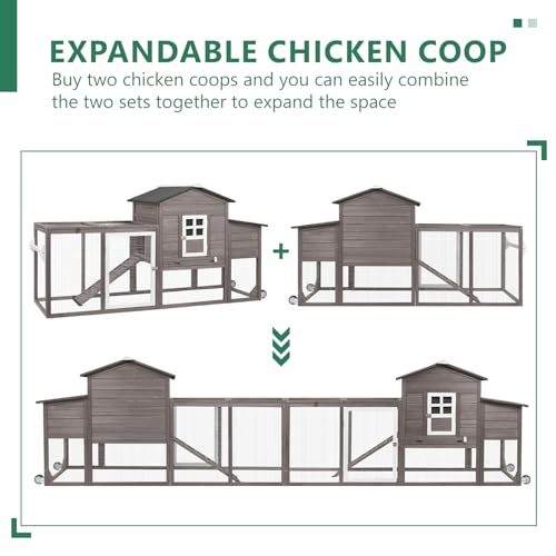 158" L Large Chicken Coop with Run, Mobile Chicken Hen House with Wheels, Nesting Boxes, Outdoor Rabbit Hutch, Poultry Cage for Chickens Ducks Bunny with Removable Tray, Ramp (Grey) - color: 158" L Grey