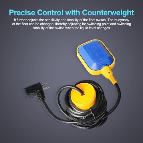 (With Counterweight) Sump Pump Universal Tethered Float Switch AC 15A 110~250V Piggyback Style Plug with 10 Feet Cord, Used in Sewage Pump, Water Tank, Septic Tank Pump, etc. - style: Float Switch + Counterweight