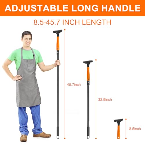 KeFanta Razor Blade Floor Scraper, 4" Wide Heavy Duty Scraper Tool with 45.7" Long Handle, 10PCS Extra Metal Blades, Paint Scrapers for Cleaning Wall Glass Tile Floor Paint Gum Glue Stains Linoleum