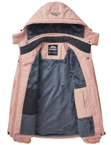ELLSWOS Womens Winter Coats Waterproof Ski Jacket Warm Snow Jackets Windproof Windbreaker Hooded Raincoat - color: Pink, size: Small