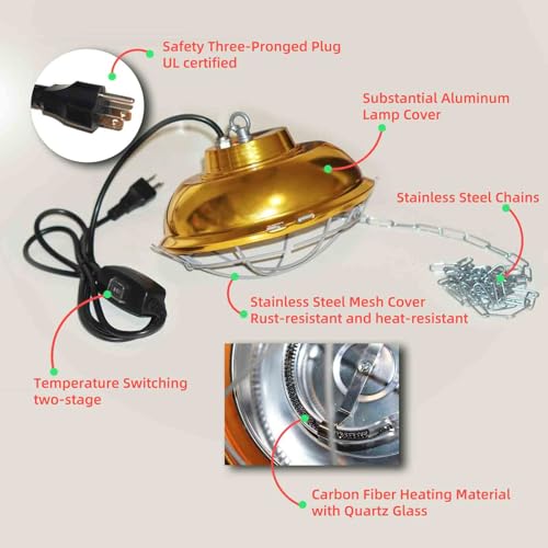 Chicken Coop Heater Inside Coop heat lamp,300 Watt Two-Stage Temperature Brooder Heater for Chicks, Duck,Poultry