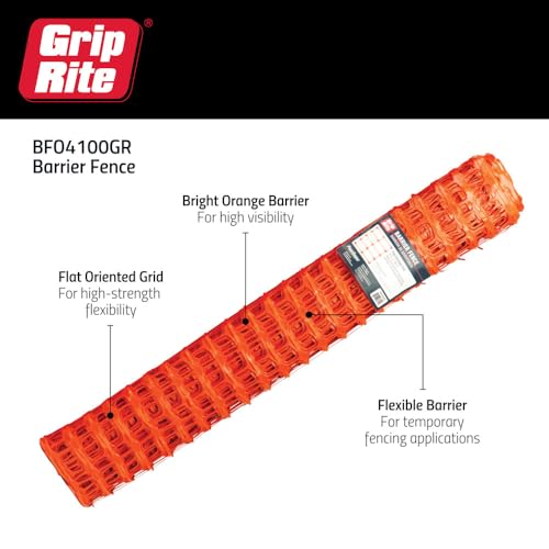 Grip-Rite Barrier Fence - Durable Outdoor Fencing for Construction, Residential, Lawn, and Garden Applications - Flat Oriented Pattern - Green - 4' x 100' - BFO4100GR