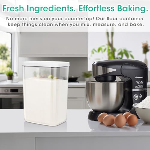 TBMax Large Airtight Food Container 6 Qt with Pop Up Lid & Measuring Cup for Rice, Flour, Cereal, Sugar, or Pet Food Storage, Rectangular Tall Food Storage Bin for Kitchen Pantry Organization