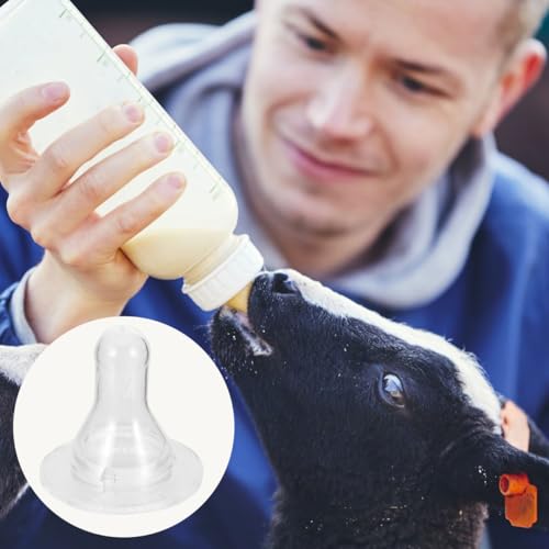 Abaodam 10Pcs Lamb Feeding Nipples Silicone Milk Bottle Pacifiers for Calf Goat Sheep Nursing Replacement Durable Soft Rubber Milk Drink Accessories