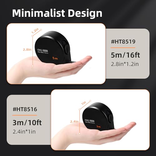 DELI Tape Measure 10ft/3m, Small Retractable Metric Tape Measure Easy Read,Non-Slip Rubber Back, Precise Measurement, Durable Portable Pocket Measuring Tape, Suitable for Home and Work - size: 3 m