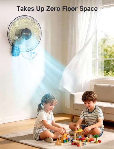 VAGKRI 16 Inch Wall Mount Fan, Quiet Oscillating Fan with Remote, 5 Speeds, 8-Hour Timer, 90° Oscillation, Ideal for Home, Office, Bedroom, Garage, Black