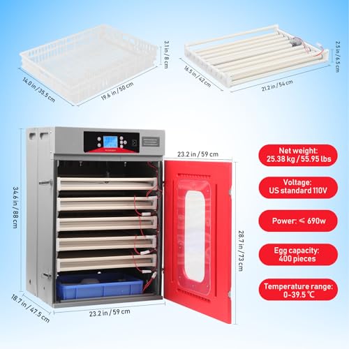 400-Egg Commercial Cabinet Incubator, Digital Poultry Hatcher with Automatic Temperature & Humidity Control, Large-Capacity Auto Turner for Chicken, Duck, Goose & Quail Eggs