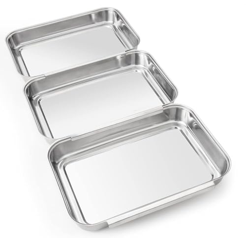 3-Piece Stainless Steel Breading Set – Interlocking Coating Trays for Chicken, Fish, Meat | Non-Slip, Dishwasher Safe, Oven Safe | Stackable Space-Saving Design for Flour, Egg (M-8.6" x 5.8") - size: 8.6" x 5.8" x 1.2"