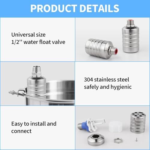 2Pcs Aquapulse Water Float Valve, Automatic Water Level Control Float Valves, 1/2Inch to 3/4Inch Stainless Steel Auto Water Shutoff System for Water Tanks, Tower, Pool, Livestock Troughs, Garden Hose - size: 2Pcs