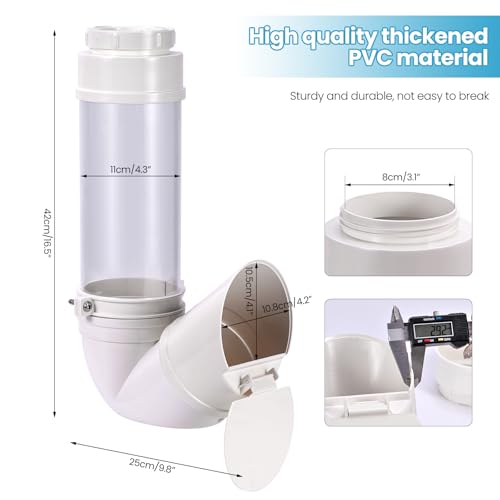 Automatic Chicken Feeder No Waste 6 Pounds Duty PVC Gravity Poultry Chicken Coop Feeder, Wall Mounted Visible Gravity Fed Poultry Feeder Tube with Rain Cover for Ducks Turkeys Geese Quails
