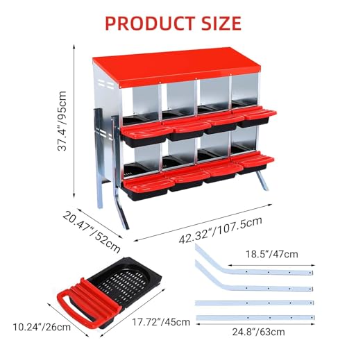Chicken Nesting Box, 8-Hole Wall Mount Metal Chicken Nesting Box with Rollout Egg Collection & Easy-Clean Pull Out Tray, Roll Away Hen Roosting Boxes