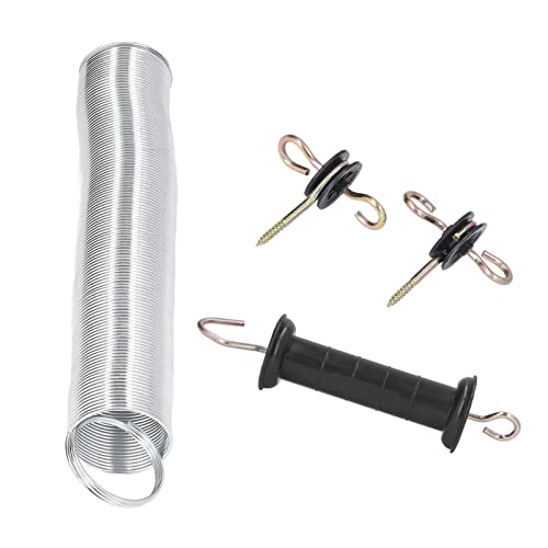 Pssopp Electric Fence Gate Kit, PP Iron Spring Door Accessory with Insulated Handle, 5 Meters for Livestock
