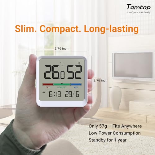 Temtop Indoor Thermometer Hygrometer, Precision Digital Temp/Humidity Monitor with Magnet & 3M Sticker, Date & Time, Wall/Magnet/Stand Mount, for Home, Office, Nursery, T1-SE - size: T1-SE