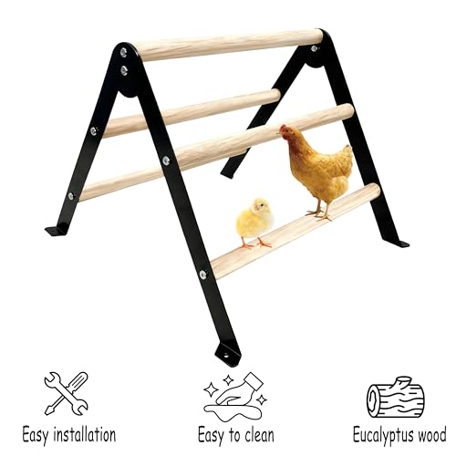 Baby Chick Perch Toys for Coop, Metal Stand with Natural Wooden Roosting Bars,Angle-Adjustable Chicken Coop Toys, Birds Training Platform for Cockatiels, Lovebirds and Parrot,15.7"L x 17.7"W x 13.2"H