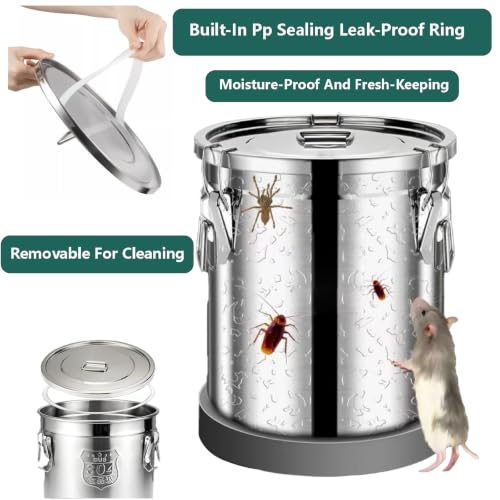 304 Stainless Steel Flour Canister, 9L/2.4Gal Airtight Metal Canisters with Lids, Stainless Steel Storage Containers for Kitchen Outdoor - size: Standard 9L/2.4gal