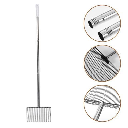 minkissy Long Handle Metal Chicken Manure Trowel and Litter Tray Scoop for Farm Coop Cleaning, Poultry Waste Sifting Shovel Suitable for Livestock and Gardening