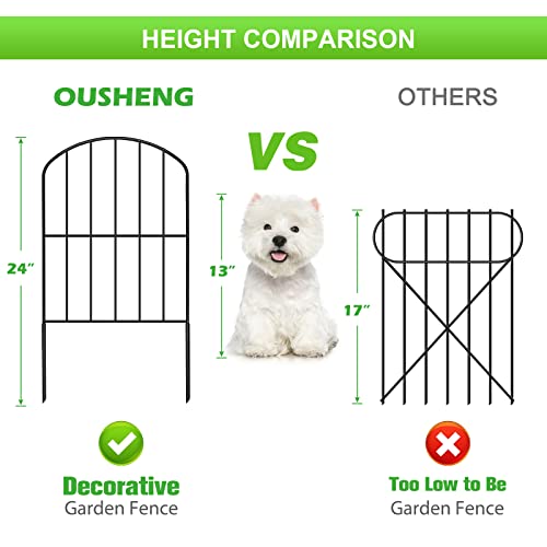 OUSHENG 25 Panels Metal Garden Fence 27ft x 24in - Rustproof Decorative Wire Fencing for Outdoor Yard, Flower Bed, Patio | Arched Animal Barrier & Landscape Edging (Black) - size: 27' (L) x 24'' (H)