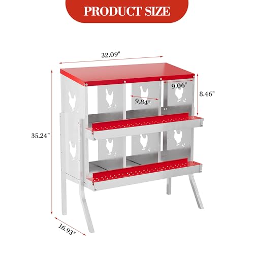 Chicken Nesting Box,6 Compartments Galvanized Steel Metal Chicken Laying Box with Roll Out Egg Collection,Wall Mount Chicken Nesting Boxes,Easy Egg Collection, Hen Roosting Boxes - color: Red, size: 6 Holes with Legs
