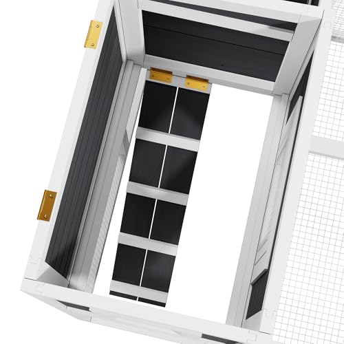 Small Chicken Coop for 2 Chickens,Wooden Chicken Coops with Nesting Boxes Indoor Outdoor,Bunny House Rabbit Hutch Poultry Pet Run Cage with 2 Waterproof Roof, Stairs&Leak-Proof-Tray (White) - color: White