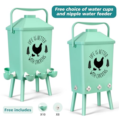 Tgeyd 4.2-Gallon Gravity Chicken Feeder & Waterer Set – No-Waste Poultry Feeder with Automatic Water Dispenser, Rainproof Lid, Raised Stand Legs & Anti-Roost Cone