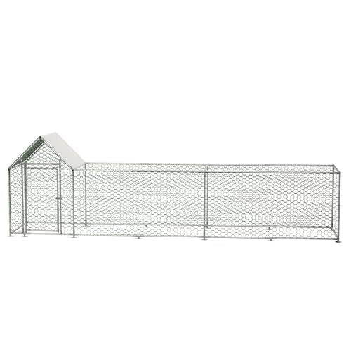 Large Metal Chicken Coop Run Outdoor Walk-in Poultry Cage with Waterproof Cover, Backyard Chicken House Hen Run with Lockable Door & PVC Coated Wire Mesh for Chickens Ducks Rabbits Geese