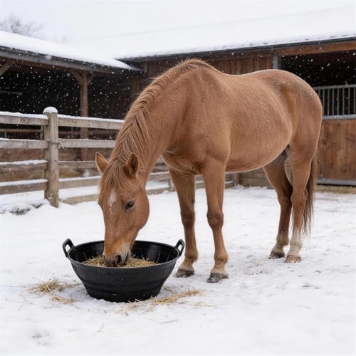 Eforcase 4Pcs Large Rubber Feeder Pan, 3.1 Gallon Horse Feed Bucket Water Bowl, Heavy Duty Horses Feed Bucket Dog Bowl Horse Feeder Pan for Cats Dogs Goats Chicken Farm Animal Goat Feeding Supplies