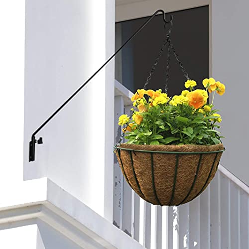 MIXXIDEA Heavy Duty Extended Reach Wall Mounted Deck Hook Wall Pole,Bracket Direction and Length Adjustable Plant Bracket for Bird Feeders, Planters, Suet Baskets, Lanterns, Wind Chimes,Black - size: 43in Long Wall Mounted Hook-1 Pack